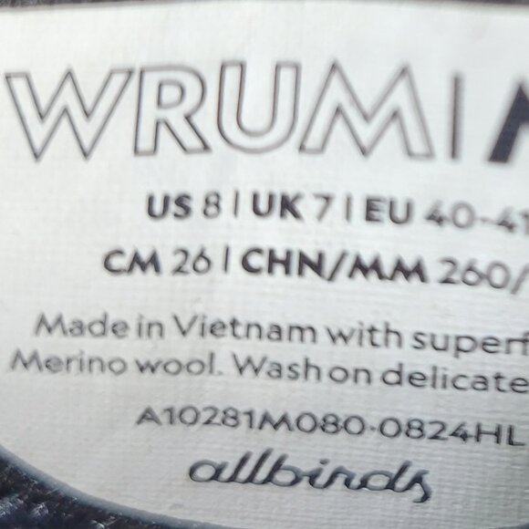 Allbirds Wool Runner-Up Mizzle Men's Size US 8 Dark Gray Merino Wool Sneakers - Picture 12 of 12